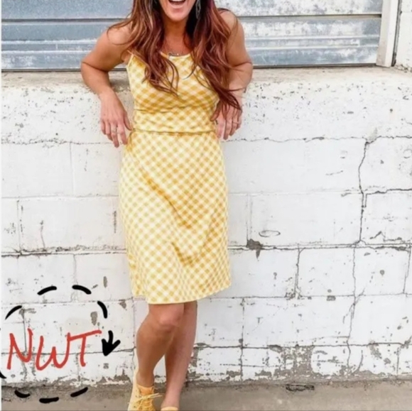 Lularoe Summer Sleeveless Midi Dress White & Yellow Gingham Plaid Size Large - Picture 1 of 11